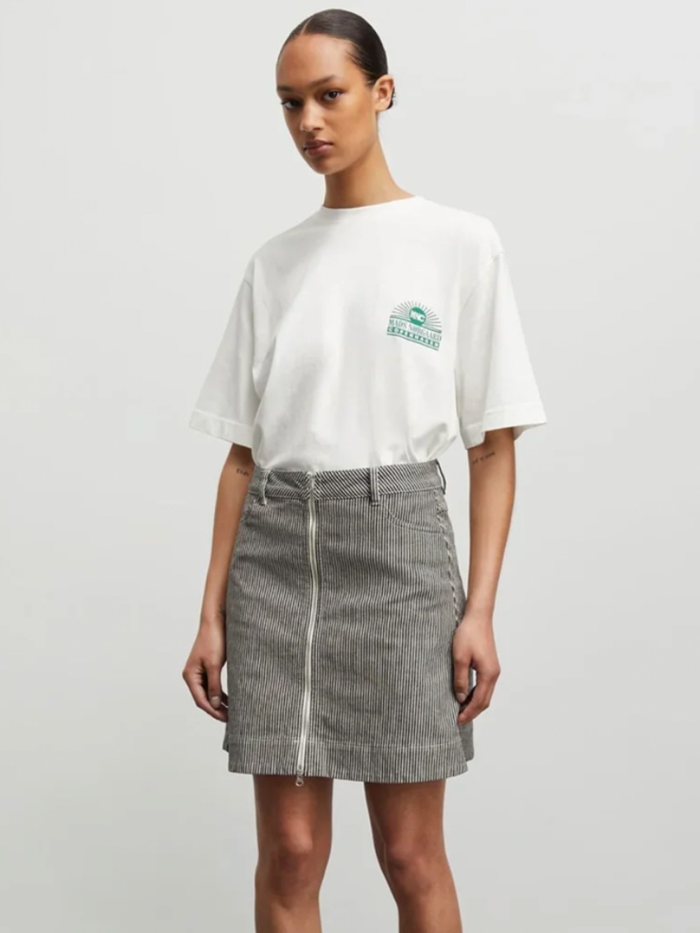 Mads Nørgaard Hickory Punk Riva Skirt - Striped Denim Mini Skirt Size 38